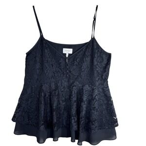 Laundry by Shelli Segal Shirt Womens Large Black Lace Peplum Spaghetti Strap